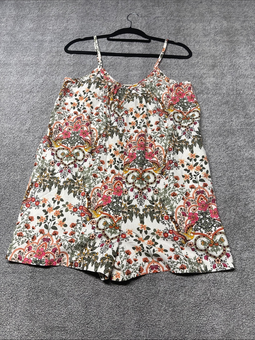 Floral Print Sleeveless Romper - White with Pink & Green